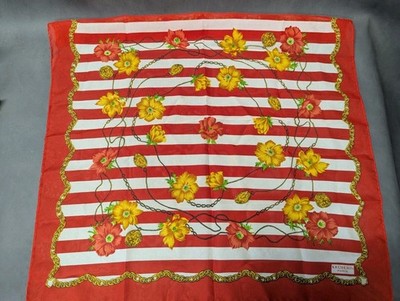 Gorgeous Vintage Kkusebo Paris Silk Scarf Red - Floral Print 20x20