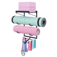 Yoga Mat Holder Wall Mount Yoga Mat Storage Rack Home Gym Accessories with 3 ...