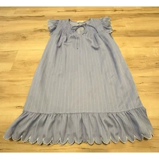 Anthologie Greylin Women Medium Dress Butterfly Sleeves Scallop Hem Striped Blue