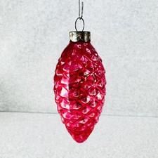 Vtg USA Mercury Glass Pinecone Christmas Ornament Deep Pink 3.5" Unsilvered