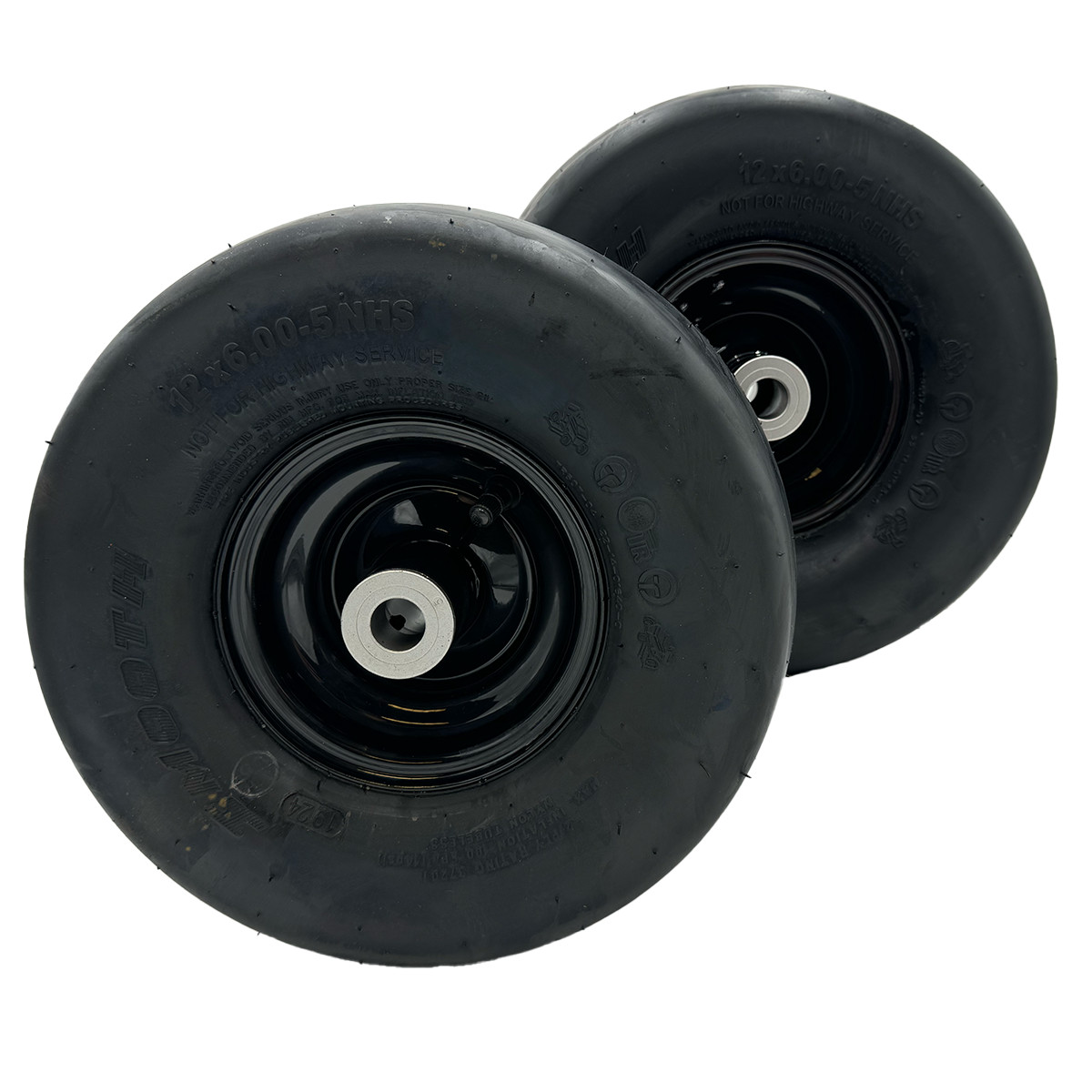Set of 2 - 12x6.00-5 2 Ply Smooth Tire & Wheel Assembly