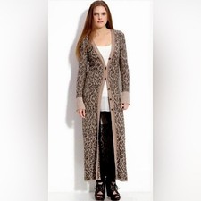 Free People Leopard Long Duster Sweater