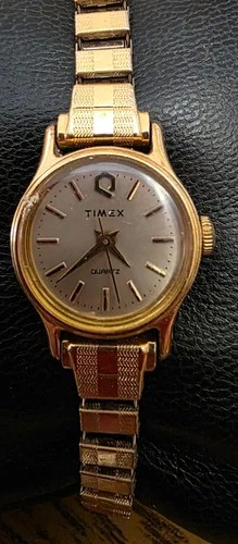 Vintage TIMEX Q Ladies Gold Tone Quartz Analog Watch