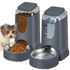 Automatic Cat Feeder and Water Dispenser with Stainless Steel Bowl Dog Gravit...