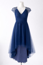 JJ s House Custom Navy Blue Formal Dress Beaded Cap Sleeve High Low Chiffon 12