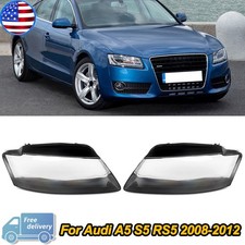 Pair Front Headlight Lens Cover Replacement For Audi A5 S5 RS5 2008-2012