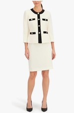 Le Suit Women's Jewel Neck Framed Blazer  Skim Skirt, 2pc Set, Champagne Sz. 10