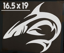    Large Shark Decal White 16.5 x 19" Jaws Fish Beach Vinyl Car Window Wall   
