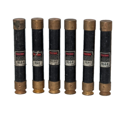 Lot of 6: Bussmann Fusetron FRS-R-10 Dual-Element, Time-Delay Fuses, 600V, 10A