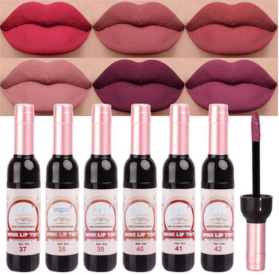 evpct Wine Bottle Lip Tint Stain 6 Colors Set Rose Red Chestnut Nude Brown Dark