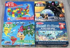 4 Lot Melissa  Doug Floor Puzzles  USA Map, World Map, Solar System, Sea 100 