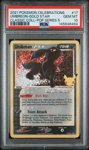 2021 POKEMON CELEBRATIONS CLASSIC COLL #17 UMBREON-GOLD STAR PSA 10