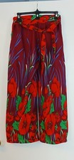 Burgundy, Multicolored Floral Palazzo Pants, wide leg high waist boho S