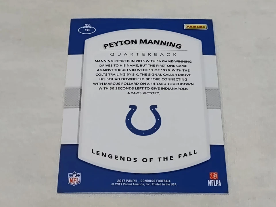 Peyton Manning 2017 Donruss Legends Of The Fall #16 Insert Indianapolis Colts - Image 2 of 2