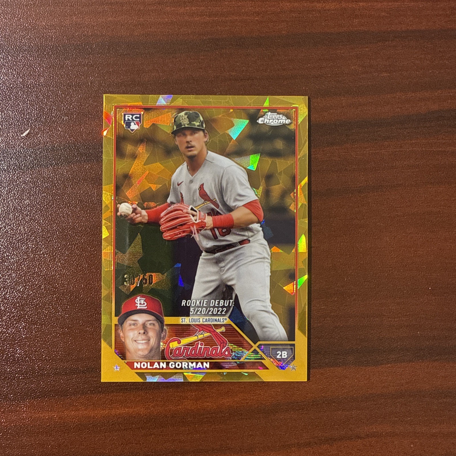 2023 Topps Chrome Nolan Gorman Gold Sapphire Rookie Debut 30/50 RC SSP #USCS221
