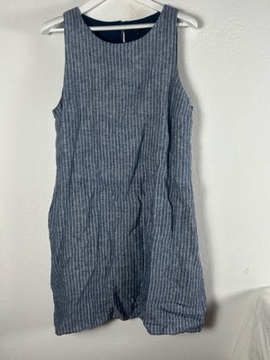 Quince Women's Dress Large Blue Striped 100% European Linen Sleeveless Tank  Mini | eBay