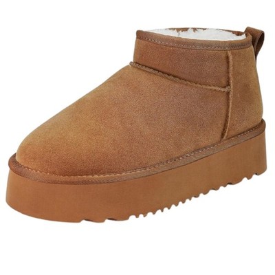 Classic Mini Winter Boots Platform Faux Suede Chestnut Slip-On Casual Size 9