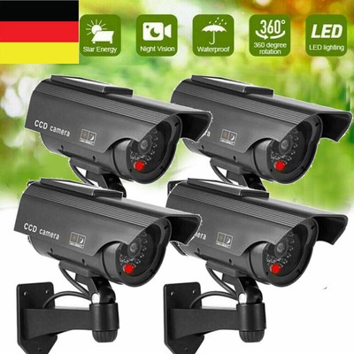 4stk Solar Power Fake Kamera Dummy Überwachungs LED Lichter Attrappe Camera