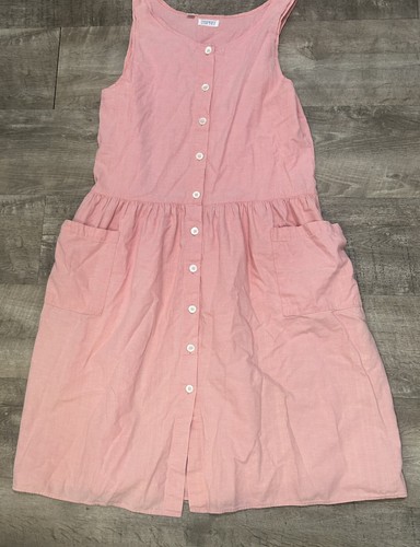 Vintage 90er Esprit Damen Kleid Knopf Midi Lang Ärmellos Rosa Knopf Medium