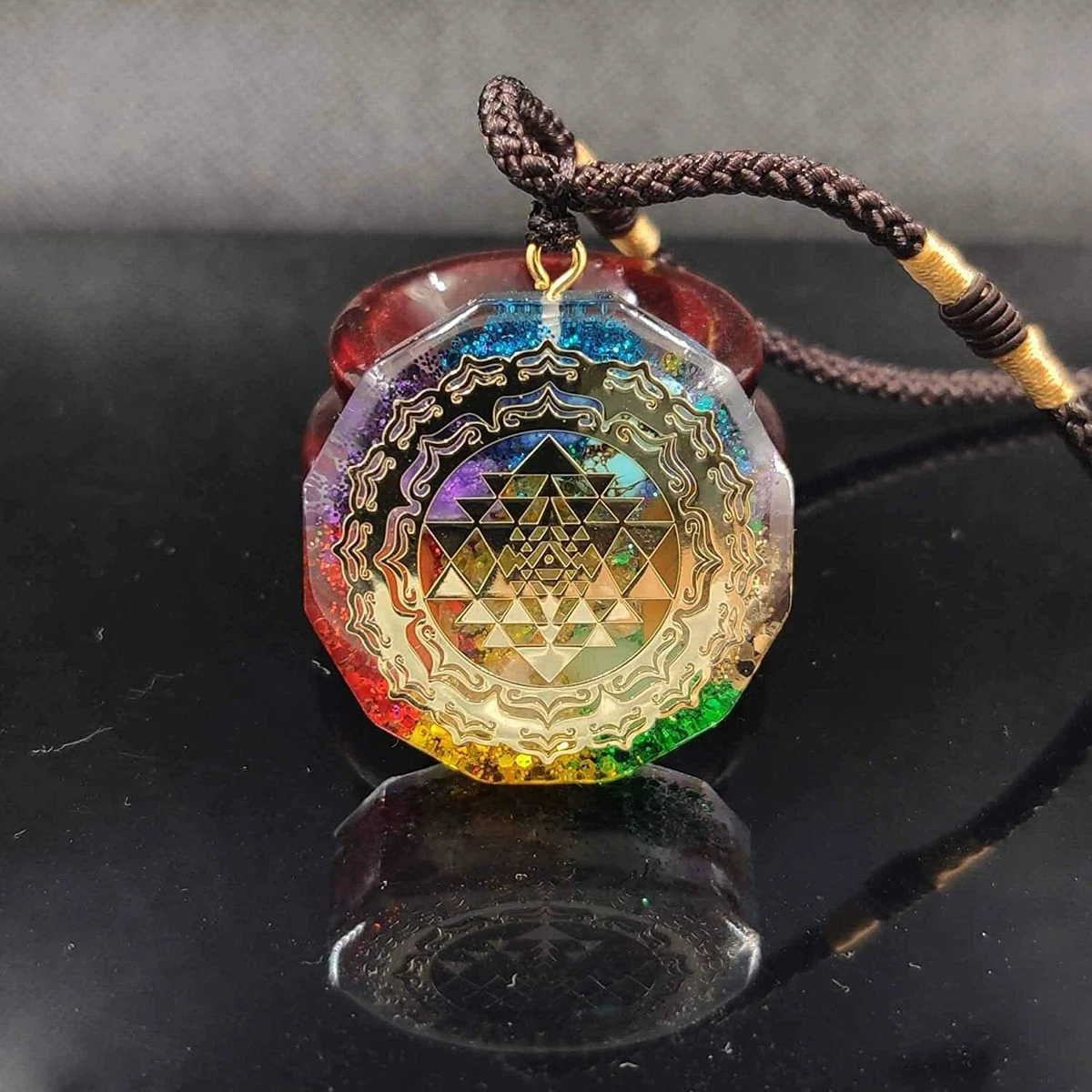 Orgonite Pendant Sri Yantra Necklace Sacred Geometry Chakra Energy Necklace  ~AN