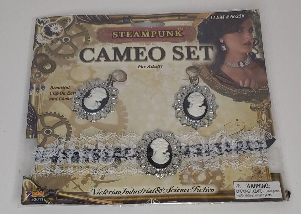 Steampunk Cameo Choker & Clip Earrings fancy dress costume victorian cosplay - Image 4 of 4