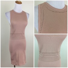 NWT ZARA Limitless Contour Taupe Perforated High Neck Fitted Dress Womens Small