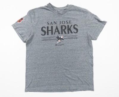 San Jose Sharks Shirt Adult Medium Gray Short Sleeve NHL Hockey Retro Logo  Tee