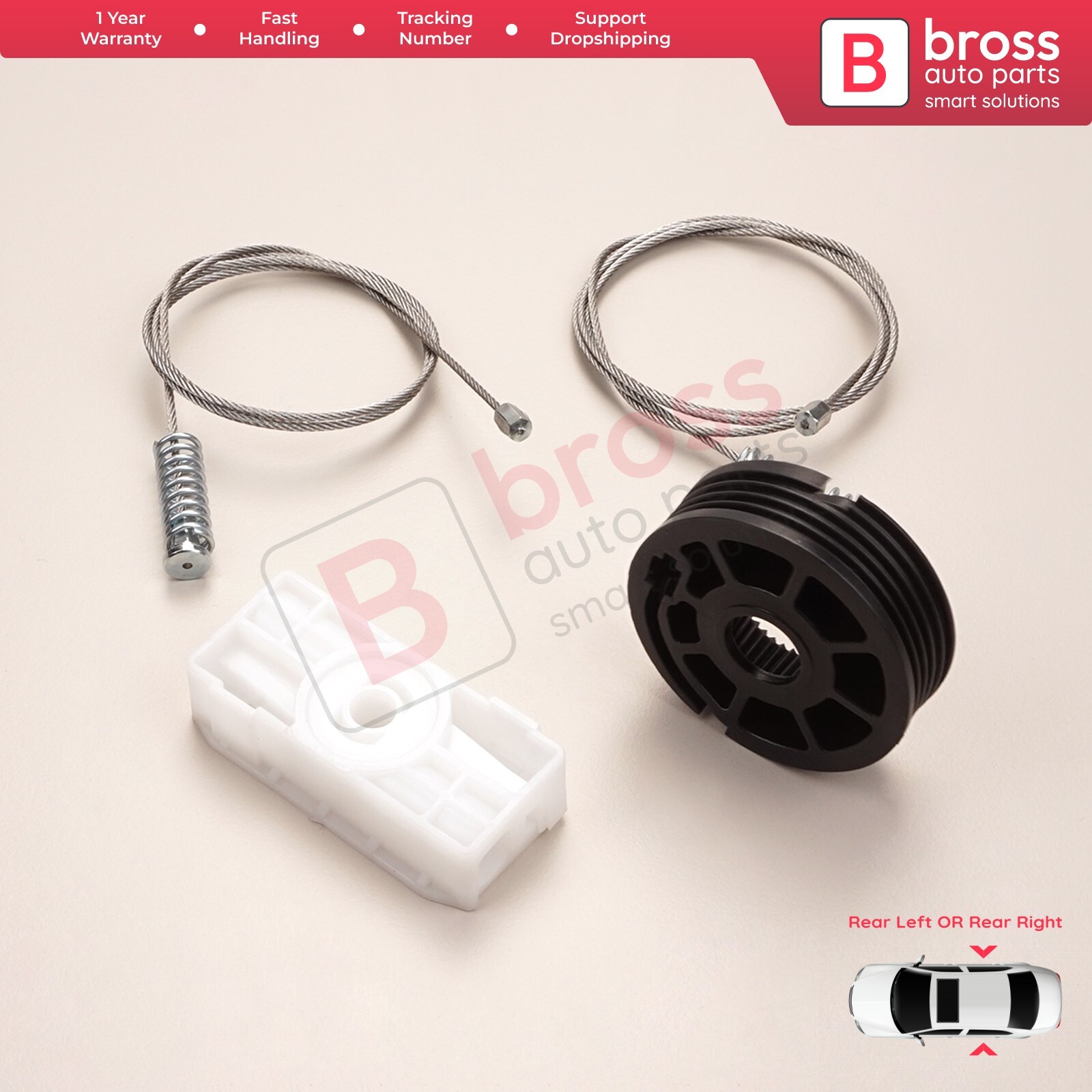 Window Regulator Kit with Clips Rear Left or Right Door for Jaguar XK8