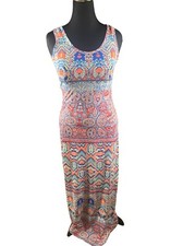 Nine West size 4 aztec colorful funky print tank maxi long dress stretchy 