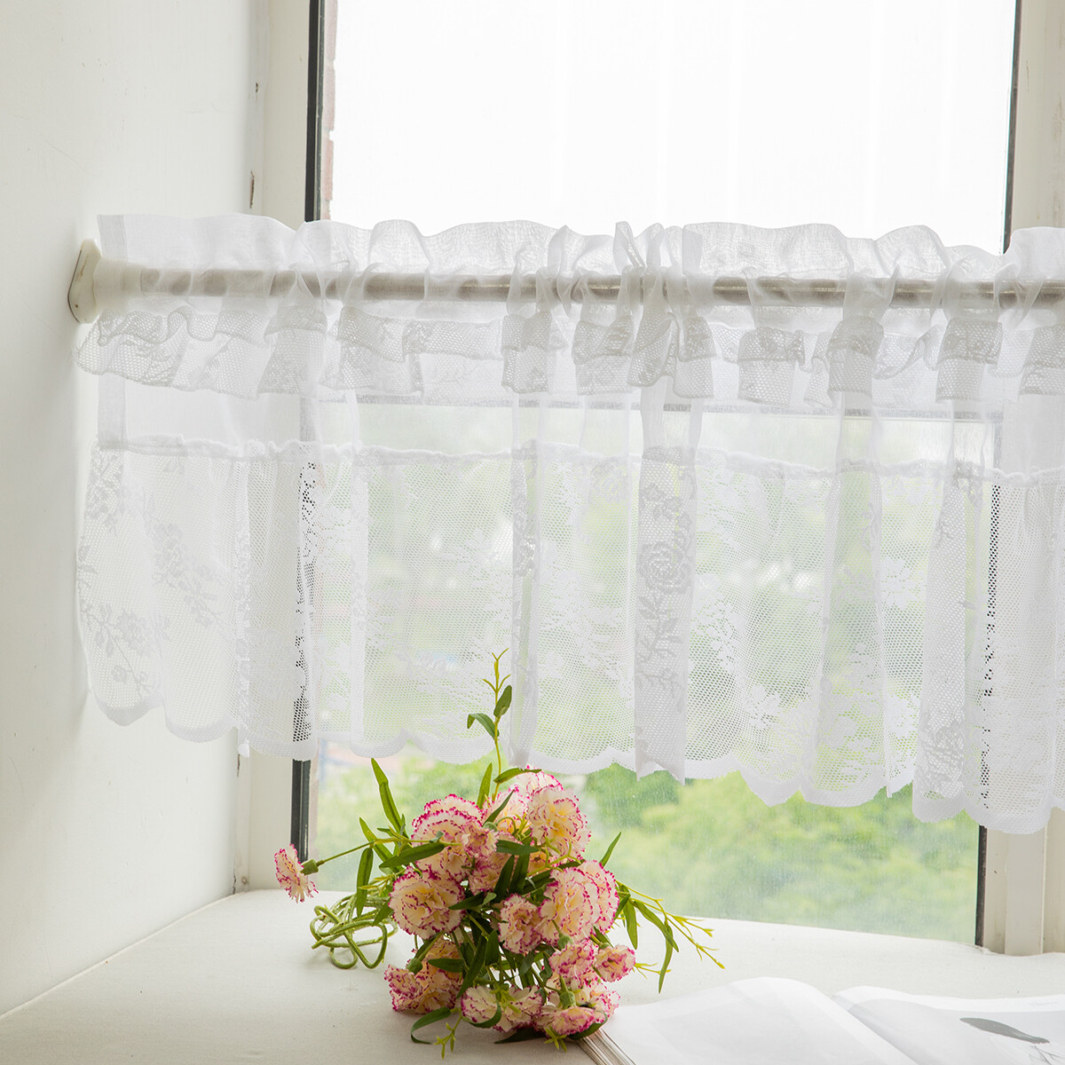 Dreieckige Vorhänge 2er Set - Vintage Spitzen-Gardinen Für Küche & Wohnzimmer 130x60cm