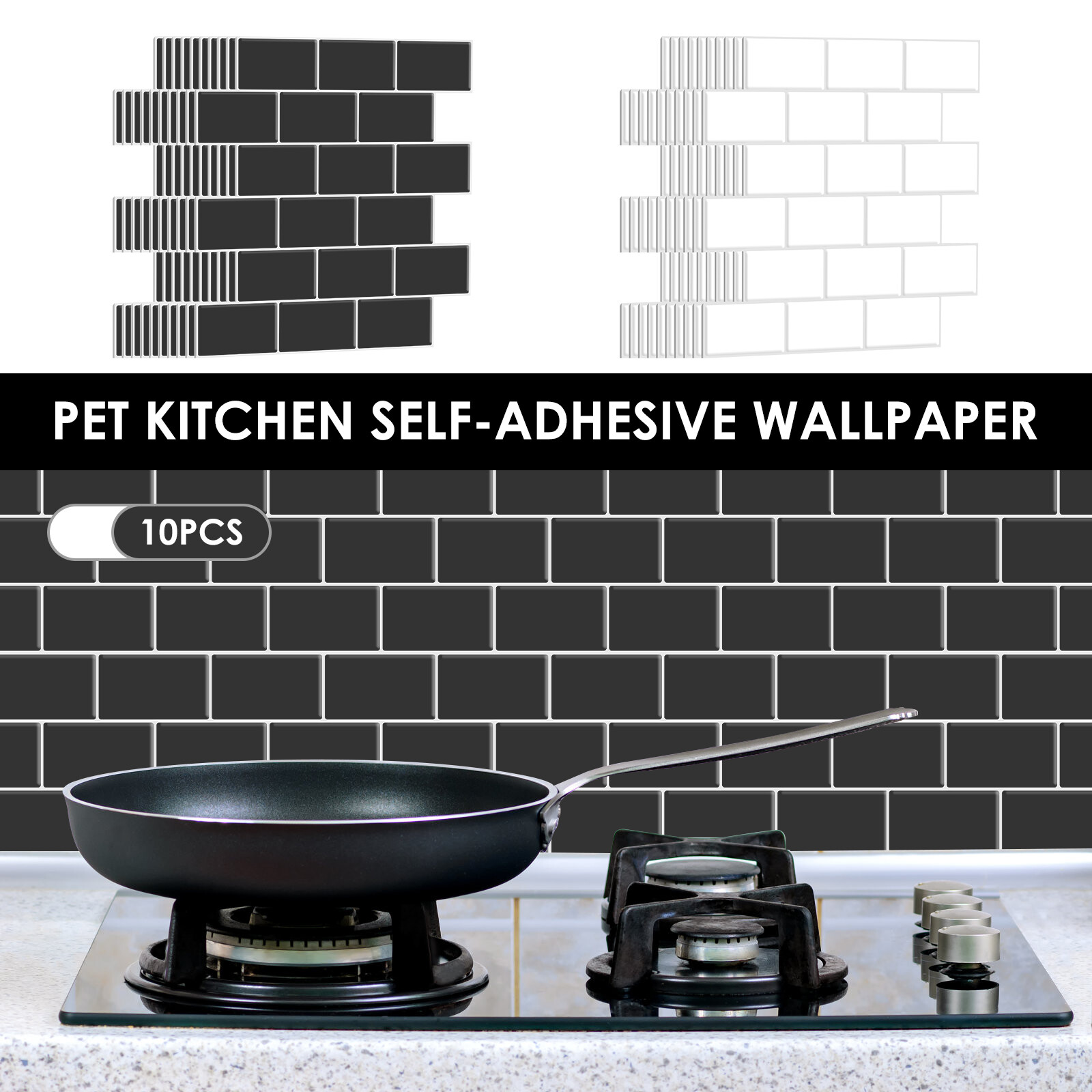 10Pcs Self-Adhesive 3D Peel and Stick Wall Tile Stickers Easy Install