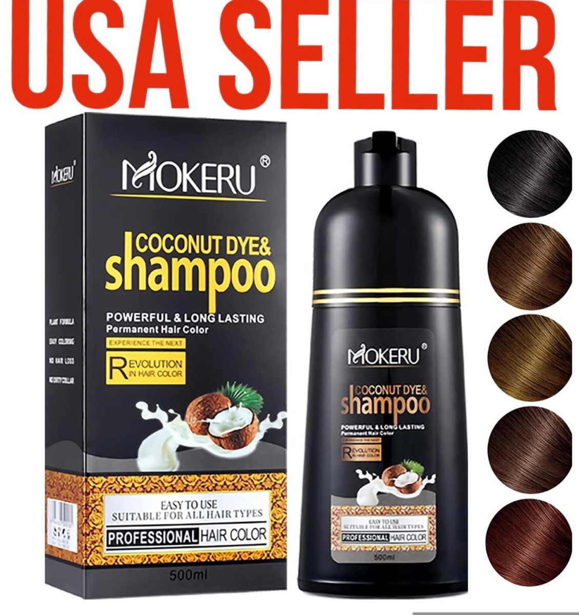 カラーリング・白髪染め MOKERU COCONUT DYE & SHAMPOO 500ml MOKERU Coconut Dye Shampoo for Grey Hair, 3 in 1 Shampoo for Men