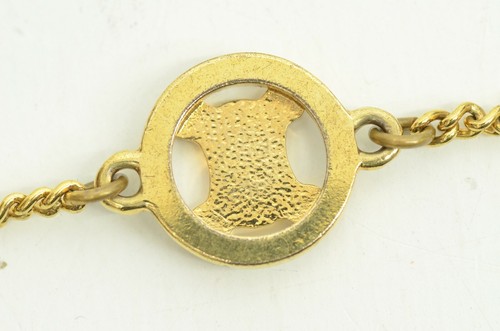 Authentic Celine Circle Charm Bracelet GP Chain Rhinestone Emblem Logo Jewelry - Picture 4 of 9