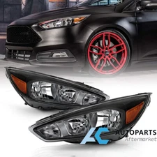 For 2015-2018 Ford Focus Headlights Headlamp Halogen Pair Black Housing Amber