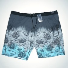 Roundtree  Yorke Men's Swim Trunks 4XB Big Man Grays Cyan Mesh Lined NWT