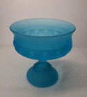 Indiana Glass Kings Crown Compote Candy Dish Frosted Turquoise Blue Satin Mist — photo 1