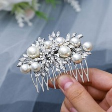 Crystal Wedding Hair Comb Pearl Bride Headpiece Silver Rhinestone Hair Piece ...