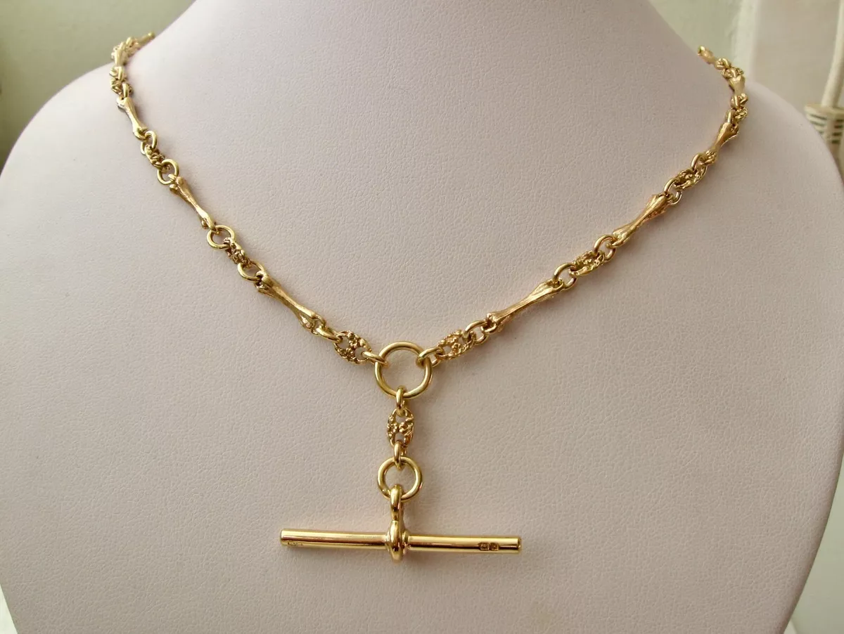 GENUINE 9ct YELLOW GOLD ALBERT CHAIN NECKLACE with T BAR and CLASP