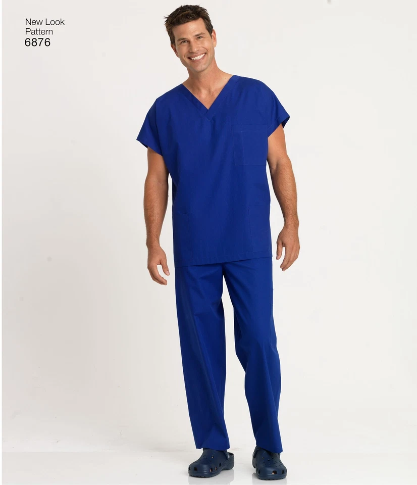 NEW LOOK SEWING PATTERN 6876 UNISEX MISSES MENS XS-XL SCRUBS MEDICAL TOPS, PANTS - image 3 of 4