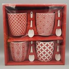 Christmas MCM Style Mug Set 4 Tea Cups w/ Spoons SOHO Loft Red White NEW Read