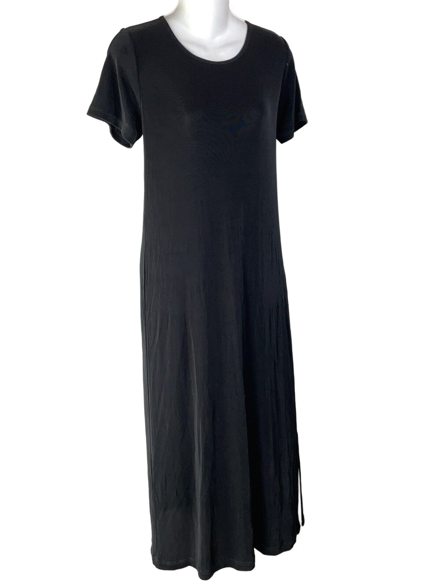 Citiknits Dress Size Small Long Black Travel Knit Stretchy Acetate Maxi  Shift S | eBay