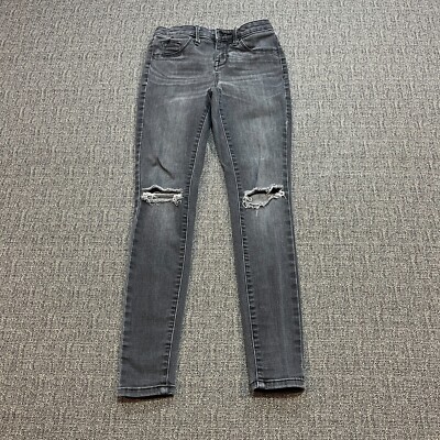 Mossimo Womens Jeans 00 24 High Rise Jegging Black Knee Rips Casual Stone
