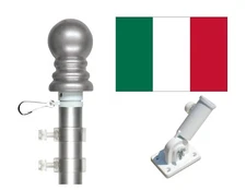 Italy 3'x5' Polyester Flag & Spinner Flagpole Set w/Adjustable Bracket