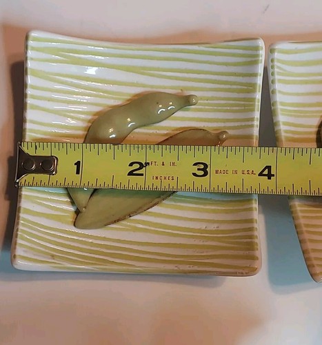 2 X Crate & Barrel Square Pedestal Green White Stripe Ribbed Appetizer Plate +++ - Picture 11 of 17