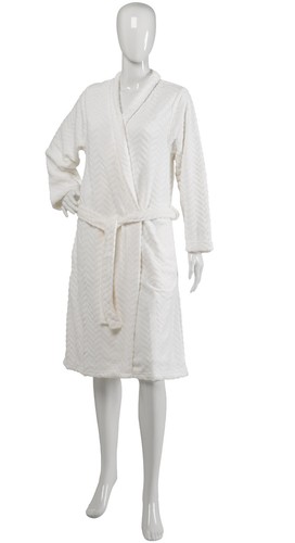 Dressing Gown Womens Slenderella Soft Textured Zig Zag Fleece Luxury Bath Robe - Picture 20 of 48