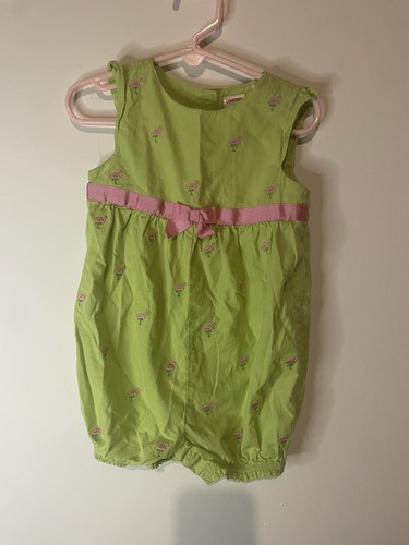 Gymboree ISLAND FUN Rosa Flamenco Verde 1 Pc. Mameluco 2t broches de presión en la entrepierna - Imagen 2 de 6