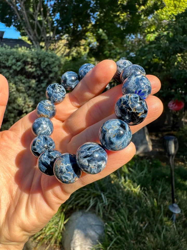 Pulsera Colección 14mm Grado 5A Natural Azul Pietersita Cuentas, Efecto Ojo de Gato Foto 4 de 4