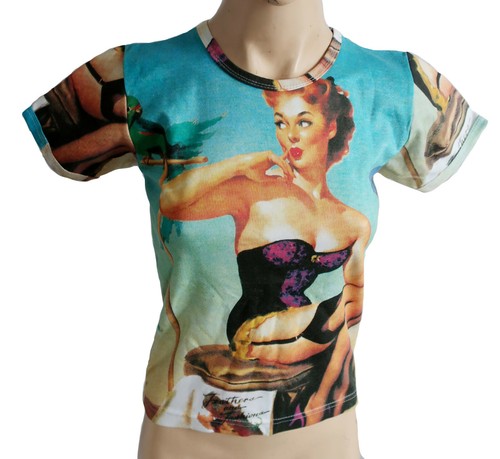 Women's long/ short sleeve t-shirt RETRO Pin-up KITCH PRINT UK size 10 or12 new - 第 25/26 張圖片