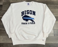 Russell Mens Large Vintage White Track Field Crewneck Sweatshirt Made In USA