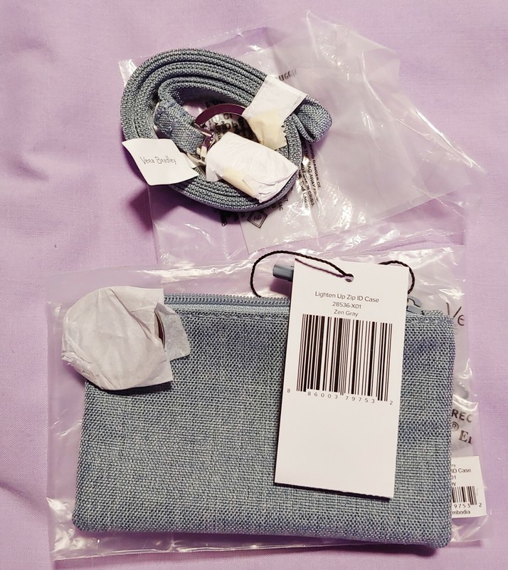 (2) NEW VERA BRADLEY LIGHTEN UP in ZEN GRAY  ZIP COIN & LANYARD 